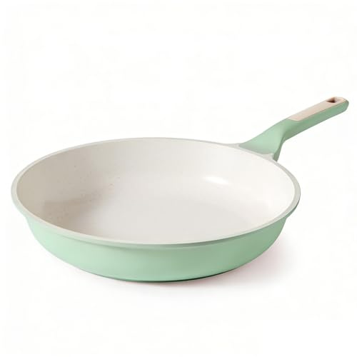 SENSARTE Nonstick Ceramic Frying Pan 9.5-Inch, Healthy Non Toxic Skillet, Induction Compatible Omelet Pan with Heat Resistant Handle, PFAS-Free, Mint Green