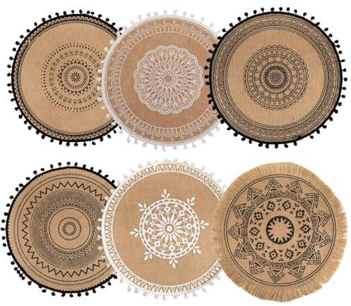 6 Piezas Mantel Individual Redondo, Salvamanteles Individuales Yute, Salvamanteles Individuales Se Puede Utilizar como Accesorios De Tiro Y Decoración De Mesa(B)