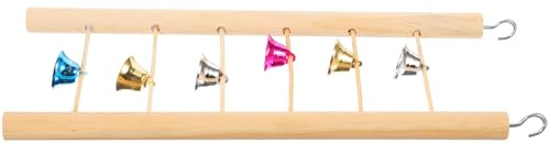 Alasum Échelle pour Oiseaux Bois Naturel avec Marches et Clochettes Escalade Suspendu pour Perroquets Perruches Cockatiels et Oiseaux Similaires Accessoire Ludique pour Cage