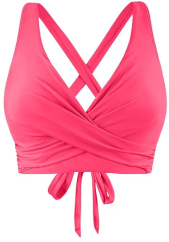 Genérico Top Bikini Mujer Push Up Desmontable Sujetador Integrado Bustier Grandes Pechos Acolchado Secado Rápido Swim Sport BH Swimsuit Espalda Libre Deporte Sujetador Swimwear Cómodos
