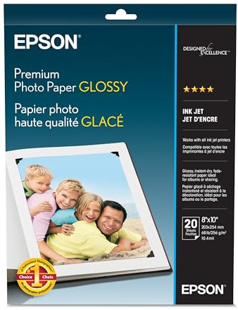 Epson Premium Photo Paper Glossy (8x10 Inches, 20 Sheets) (S041465)