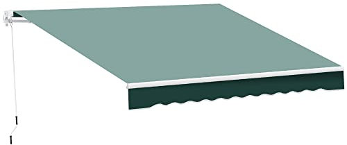 Outsunny 2.5m x 2m Retractable Awning, DIY Garden Awning Canopy, Anti-UV Sun Shade Shelter with Aluminium Frame and Crank Handle, Green