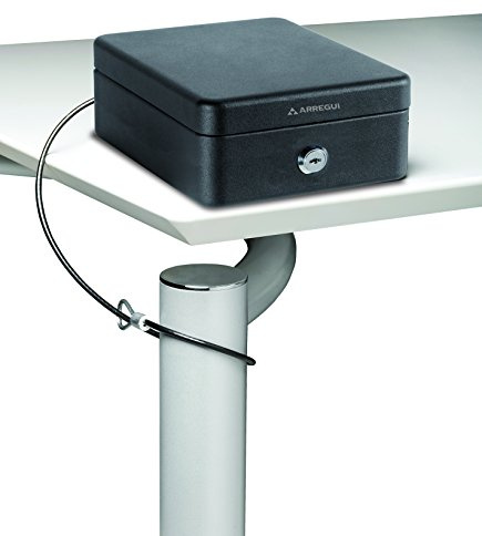 ARREGUI Private C9467 Geldkassette mit Sicherungskabel aus Stahl und Schlüsselschloss | Geldkasstte mit Schlüssel | Geldbox mit Kabel | Abschließbare Kasse | 15 cm breit | schwarz