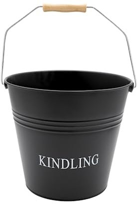 Garden Mile Fireside - Cubo de leña – Cubos de estilo vintage con asas, quemador de leña, almacenamiento de carbón – Cubo de metal portátil resistente para chimenea