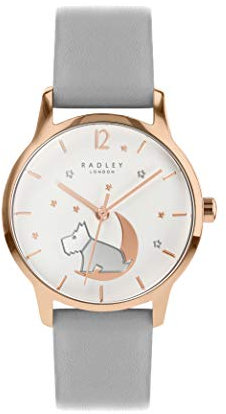 RADLEY Star Gazing Ladies Ash Soft Calf Leather Strap Dog in Moon Watch RY2950A