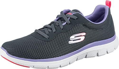 Skechers Women's Flex Appeal 4.0 Brilliant View Sneaker, Charcoal Mesh Lavender Trim, 2 UK