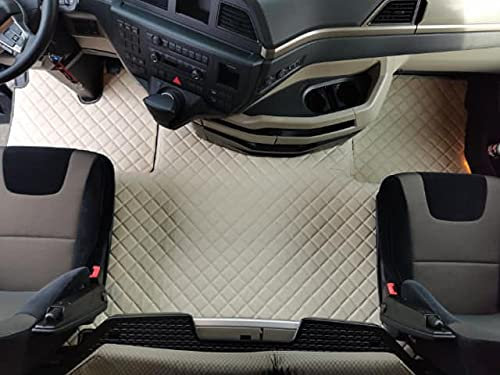 KRAM-TRUCK Auto Fußmatten Kompatibel mit Man TGX ab 2021 Automatik, Hellbeige, Schwamm Kunstleder 1 cm, Hygienezertifikat, Komfortbezüge