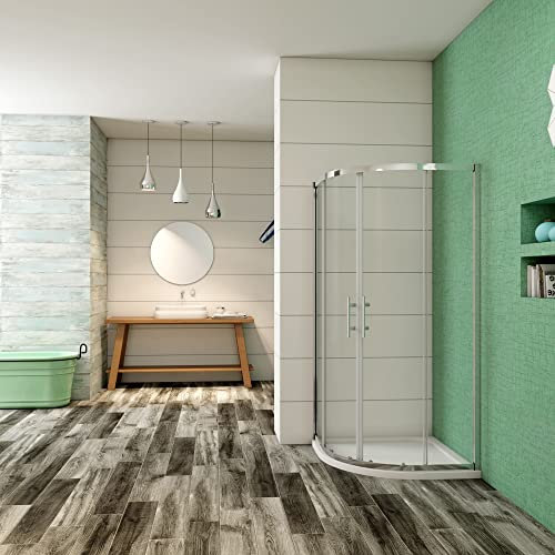 Ducha Casa 80x80x185cm Mampara de ducha semicircular corredera cuatro hojas(dos movibles y dos fijas), 5mm cristal opaco antical, barra de sujeción incluido marco de aluminio cromado