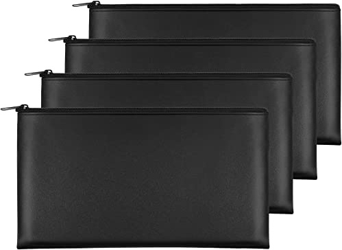 Joyberg 4-pack pengaväska 11 x 15 cm, säker hållbar vattentät PU-läder bankväska med dragkedja för kontanter, mynt, checkar, smink räkningar kvitton verktyg förvaring (svart)