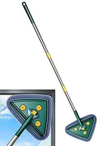 Voiakiu Trapeador Triangular, Limpieza Triangular Ajustable giratoria 360 Grados, Mopa Fregona con exprimido automático Agua, para Limpieza Suelos y Ventanas