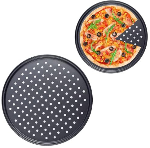 Tissting Bandejas Pizza, ∅ 24.5cm Bandeja Perforada Pizza Antiadherente Acero al Carbono Bandeja para Hornear Pizza Redonda Molde para Pizza Para Asar Hornear y Hacer Pizza