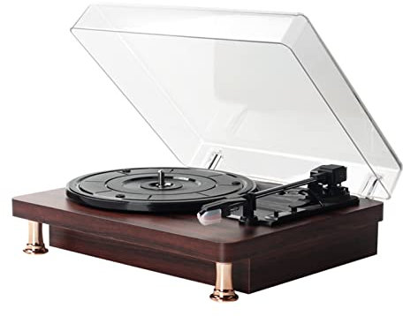 Skivspelare, Trä Retro Vinyl Skivspelare, 33/45/78 Tre Hastigheter, Spelar 7 Tum/10 Tum/12 Tum Vinyl Och Filmskivor, 3,5 Mm Jack För Underhållning Och Heminredning(EU)