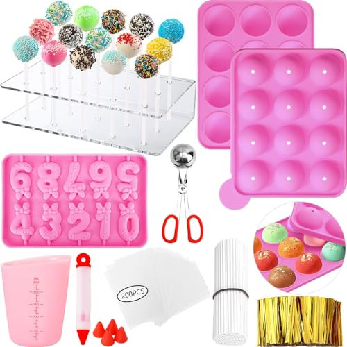 GZMAISULEE Cake Pop Formen Set 610 Stück Lollipop Cake Pop Maker Set mit Cake Pop Stand, Cake Pop Sticks und Wrappern, Dekorationsstift, 4 Piping Tips, Messbecher