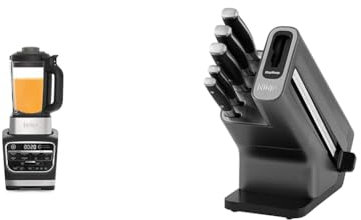 Ninja Foodi Blender & Soup Maker, 10 Auto-iQ Programs, 1.7L Glass Jug, 1000W, Black HB150UK & Foodi StaySharp Knife Block with Integrated Sharpener, 5-Piece Knife Set