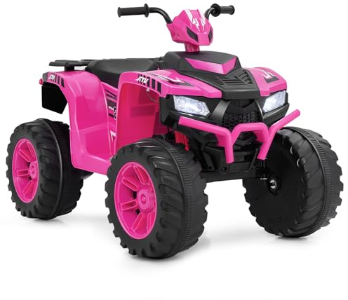 COSTWAY Kids Electric Quad Bike, 24V Battery Powered Ride on ATV with Soft Start, Wireless Connection, Music, LED Lights, Forward/Backward Functions, for Boys & Girls Aged 3-8 Years (Pink)