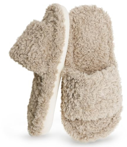 HYSENM Pantofole da Donna in Peluche Morbide e Piatte, Antiscivolo Ciabatte per Attività all'aperto per interni, Comode Moda Sandali Pelliccia