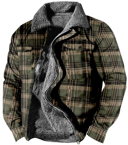 kuiazelit Giacche invernali da uomo imbottite da boscaiolo camicia a quadri termici piumini lunghi cappotti parka giacche a maniche lunghe foderato in pile camicia casual con zip completa giacca
