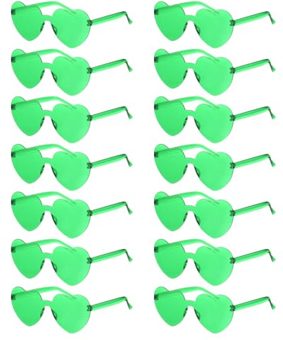 PATIKIL Lunettes Cœur Mariage, 14pcs Lunette de Soleil Transparent Femme Homme, Décoration Fête Carnaval Célibataire Anniversaire Noël Halloween Soirée Cosplay, Vert Fluorescent