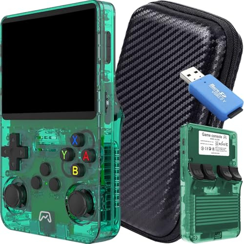 SVP Game - R36S Bärbar retrokonsol 40 000 spel och 25 arkademulatorer PSP PS1 N64 NDS SN GB GBA GBC SNES NES CPS MAME Atari - spelkonsol, klassiska videospel (grön 128 GB + fodral + USB)