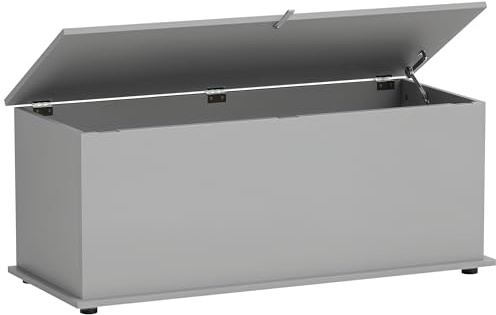 HOMCOM Coffre de Rangement, Banc de Rangement avec Couvercle Rabattable et charnières de sécurité, Banc Chaussures, Meuble d'entrée, Couloir, Chambre, Salon, 100 x 40 x 40 cm, Gris