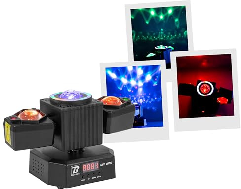 BoomToneDJ UFO Wing Jeu de Lumière LED 4-en-1 : Multifaisceaux, Stroboscope, Laser Rouge/Vert, Beam, Télécommande IR, DMX 19 canaux, Idéal DJ, Soirées, Événements