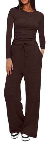 Genérico Conjunto Deportivo Mujer Ancho Dos Piezas Casual Chandal Mujer Completo Manga Larga Conjuntos Suave Blusa y Pantalon con Bolsillo Set Otoño Invierno Elegante para Casa Fitness Jogging