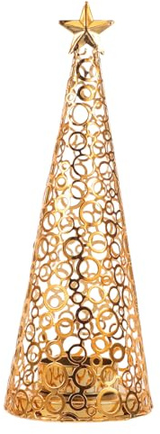BESPORTBLE Porte-Bougies en Métal Doré Forme Sapin de Noël Support Stable pour Bougies Chauffe-Plat Bougeoir Rond Petit Format Centre de Table Mariage et Décoration Cheminée Photophore