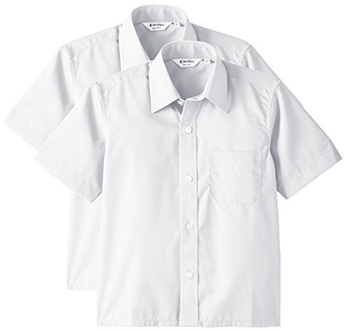 Trutex Boy's 2PK Non Iron Short Sleeve Shirt, White, 16 inches