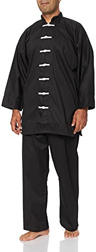 DEPICE Kung Fu Anzug China schwarz Baumwolle, weiße Knöpfe, Größe 180
