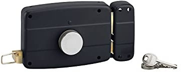 THIRARD - Serrure en Applique à Bouton pour Porte de Garage à Battant - Droite - 140 x 90 mm - Axe 70 mm - Noir - 3 Clés - Coffre et Gâche Acier Embouti - Cylindre de Sûreté