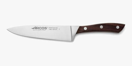 Arcos Cuchillo Chef Forjado. Hoja Acero Inoxidable Nitrum 160 mm. Mango Ergonómico Polioximetileno. Mango Madera Palisandro Marrón. Resistente al Óxido y al Desgaste. Serie Natura.