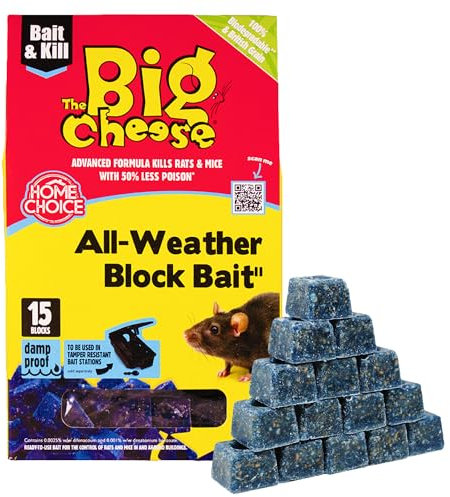 The Big Cheese All-Weather Bait Block - 15 x 10g, Kills Mice and Rats, Pest Control Product - Rat Killer For Mouse Traps, Damp-Proof, Weather-Resistant - Super Strength Rat Poisoning, Pet Safe