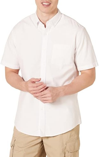 Amazon Essentials Men's Regular-Fit Short-Sleeve Pocket Oxford Shirt, White, L