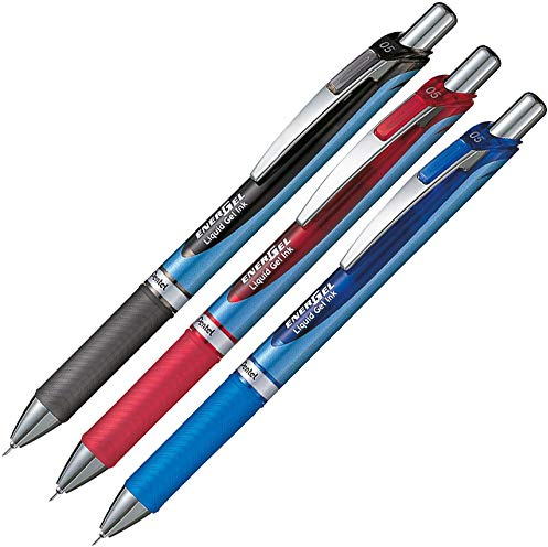 Pentel BLN75 Penna a sfera con meccanismo a pressione e punta ad ago, da 0,5 mm, ricaricabile con mine EnerGel, di colore nero, rosso, blu