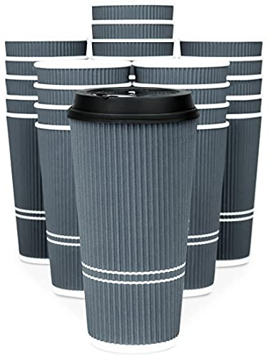 Glowcoast To Go Coffee Cups With Lids - 22 oz Disposable Coffee Cup With Lid. Large Togo Travel Paper Ripple Hot Cups Insulated For Hot, Cold Beverage Drinks, No Sleeves Needed (50, Dusk Grey)