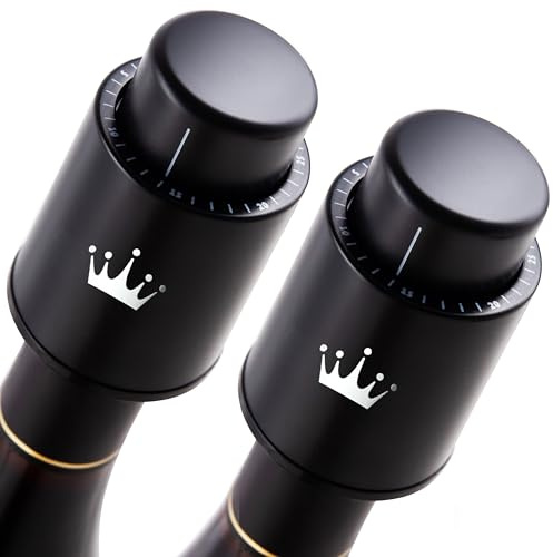 VINABON Vacuum Wine Stopper Set [Pack of 2] - Updated 2026 Preserves Freshness and Flavor for 15 Days. Improved One Pump Button Design, 100% Leak Proof Seal in Any Position. Includes WineGuide eBook