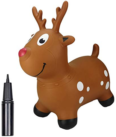 BOUNCEZIEZ Inflatable Animal Bouncy Ride On Hopper (Pump Included) (Reindeer)