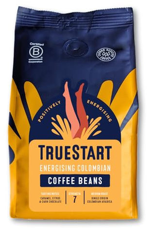 TrueStart Coffee Beans Smooth Energising Colombian 200g – Mycotoxin-Free Ground Coffee, Smooth & Sweet Medium Roast Fresh Espresso Beans, Single Origin Columbian Arabica Ideal for Espresso Lovers