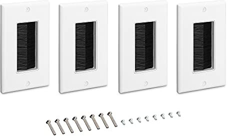 kwmobile 4X Blende Kabeldurchführung Unterputz mit Pinsel - Unterputzdose Deckel Abdeckung - Kabel Eintritt Austritt - Weiß-Schwarz