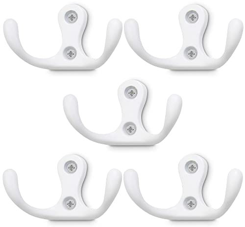 Mavö 5 Stück Kleiderhaken Haken Garderobe doppelt Garderobenhaken Wand Wandhaken Weiß Sam