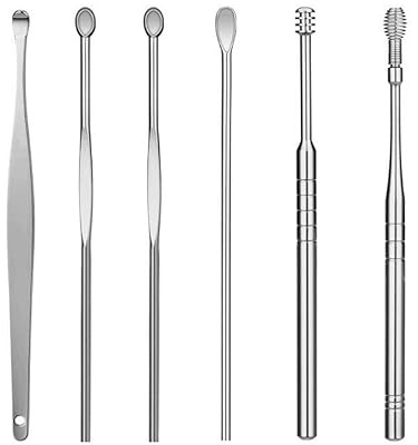 zalati öronvaxborttagningssats 6 st rengöringsverktygssats Curette rengöringsplockverktyg Spiral rostfritt stål för öronvård