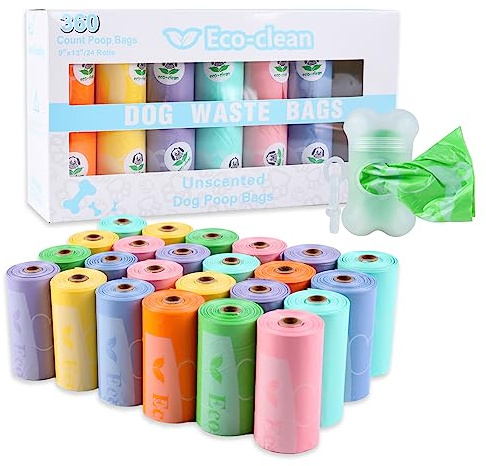 ECO-CLEAN 360 Count Dog Poop Bags with Dispenser, Leak-Proof, Unscented, 0.2 Ltr Capacity, Indoor/Outdoor Use