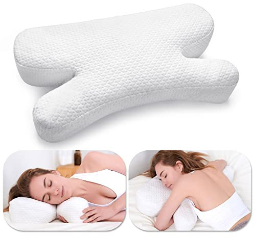 CUZEP Clieey Almohadas para Dormir de Lado Espalda Estómago Antiarrugas Anti Envejecimiento con Gel y Espuma Viscoelástica Triturada para Aliviar el Dolor de Cuello 【Estilo Blanco Regular】