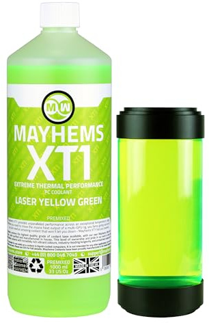 Mayhems - XT1 förblandad PC kylvätska - datorvattenkylningsvätska - flytande kylning, termisk prestanda serie, UV, 1 liter, laser yellow green (gulgrön)