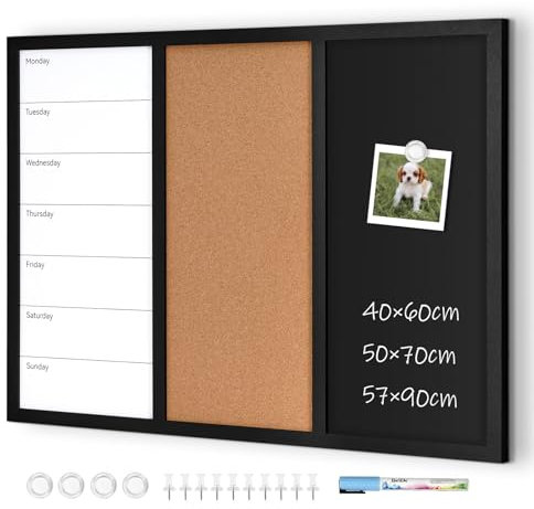 QUEENLINK Lavagna combinata, lavagna bianca, 50 x 70 cm