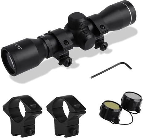 FOCUHUNTER 4x32 SFP Monokular ZF, Duplex Absehen, Voll Multivergütetes Kompaktteleskop, 1/4 MOA Sucher mit Wind und Höhenverstellung, Kurzes Fernrohr mit Fast Focus Okular und 4 Montageringen