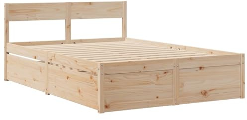 vidaXL Bed Frame with Drawers 120 x 200 cm Solid Pine Wood, Bedroom Furniture, Bed Base, Wooden Bed, Double Bed, Storage Bed