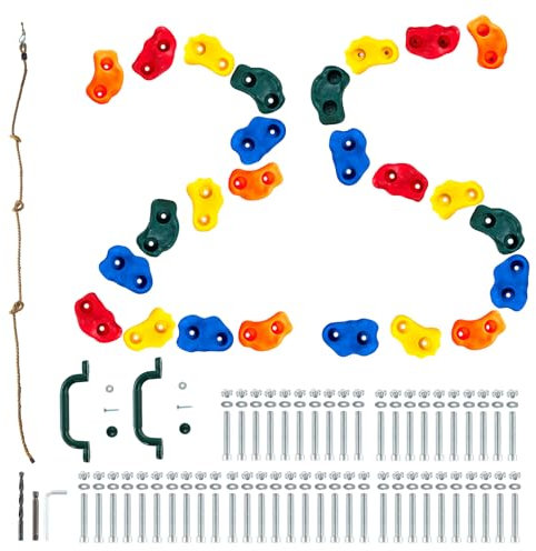 VEVOR 25 Klettergriffe, Kletterfelsen in verschiedenen Größen und Farben, 136 kg belastbare Kletterwandgriffe mit Knotenseil, Griffen und Befestigungsmaterial, Kletterwandgriffe für Outdoor/Indoor