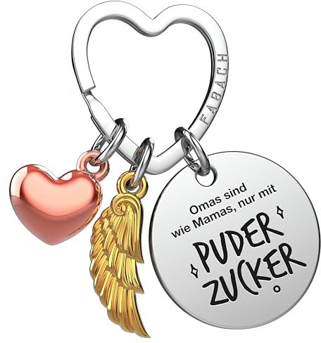 FABACH Beste Oma Schlüsselanhänger Schutzengel Glücksbringer mit Herz und Gravur - Engel Glücksbringer für Damen als Geschenk für die Beste Oma der Welt in Weiß