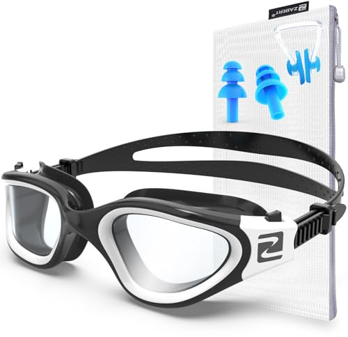 ZABERT Schwimmbrille für Herren Damen Erwachsene,W1 Profi Taucherbrille Schwimmbrillen Antibeschlag UV400-Schutz,Wettkampf Triathlon Schwimmbad, Schwarz Weiß Klar Gläser